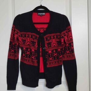 SOURPUSS black white red skull cardigan, womens